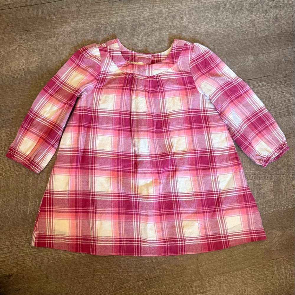 GAP Pink Plaid Long Sleeve Dress